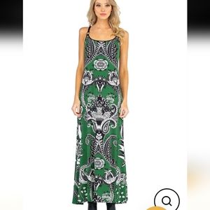 Maxi o-ring printed green long sleeveless dress